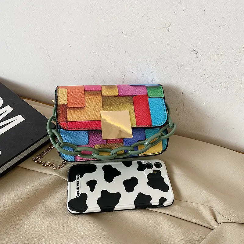 Colorful Paneled Fashion Shoulder Bag