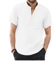 T-shirt décontracté en coton et lin pour homme - Haut d'été respirant