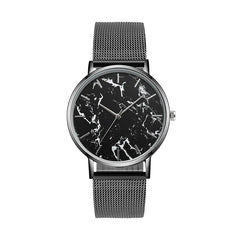 Elegant Marble Dial Watch with Mesh Band