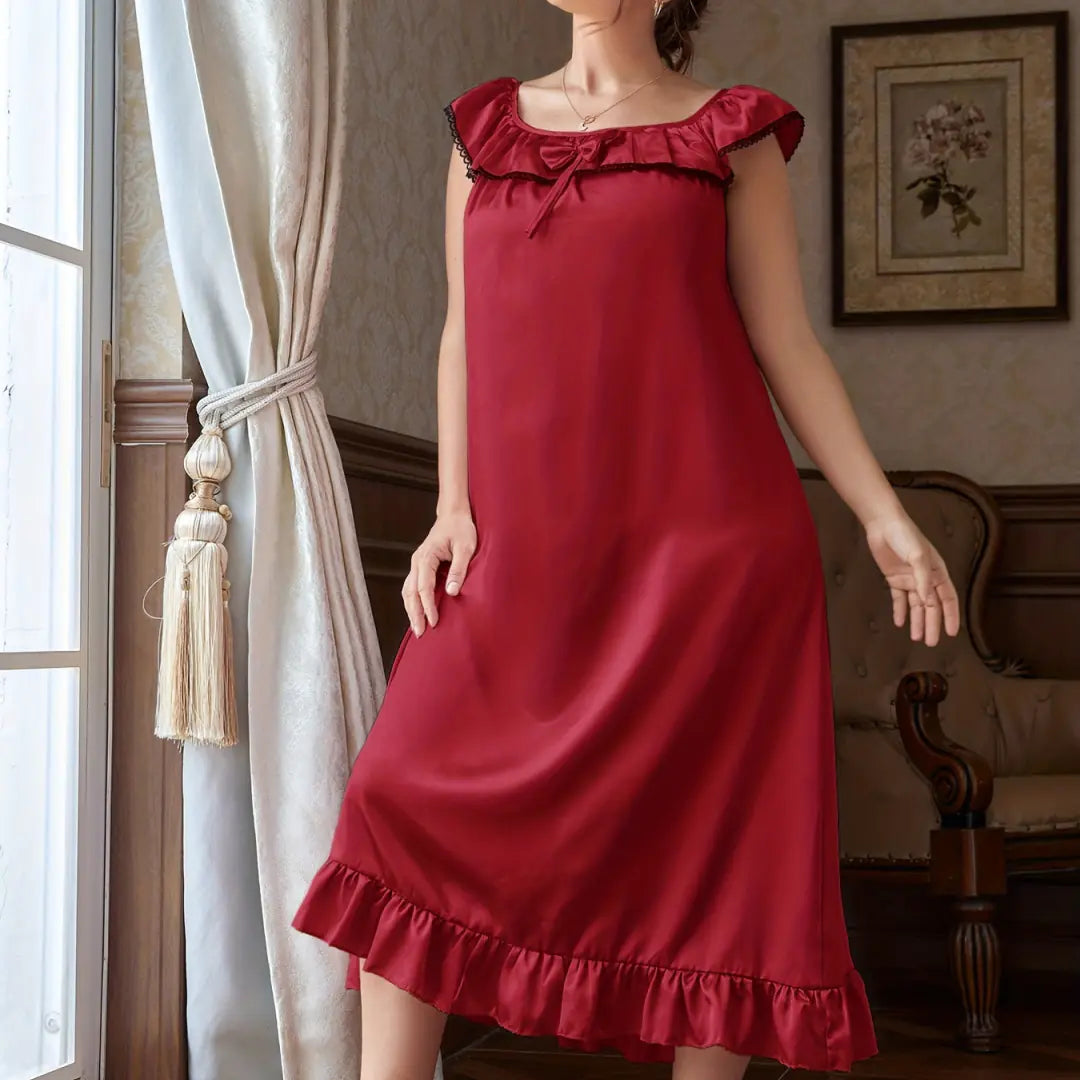 Robe de nuit à nœud avant avec volants élégante pour grande taille 