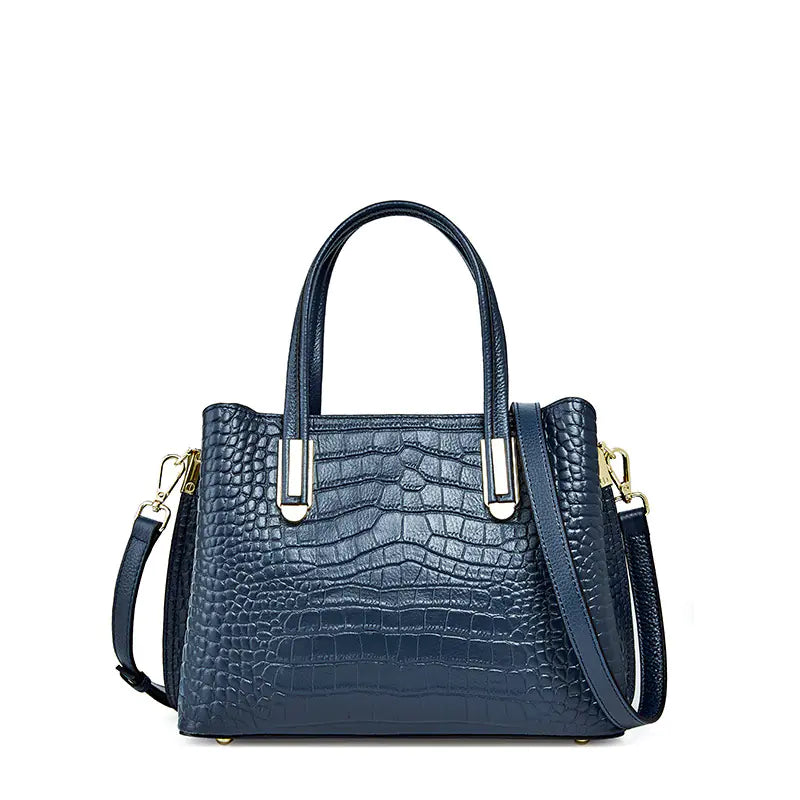 Elegant Leather Shoulder Bag for Women - Crocodile Pattern