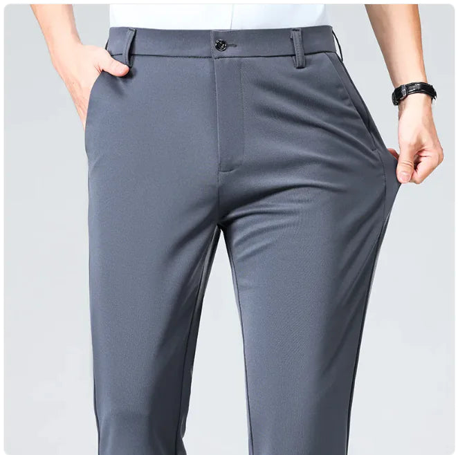 Men's Ice Silk High-Waisted Straight-Leg Trousers