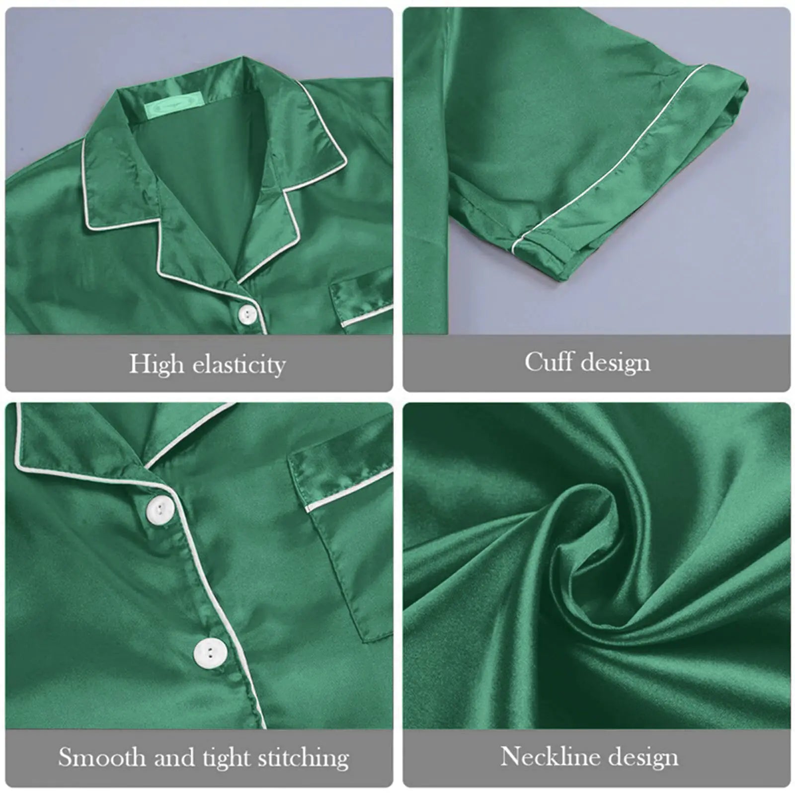 Ensemble pyjama élégant pour femme, toucher soie, manches courtes