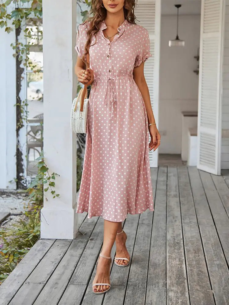Robe chemise élégante à pois pour femme - Chic et polyvalente