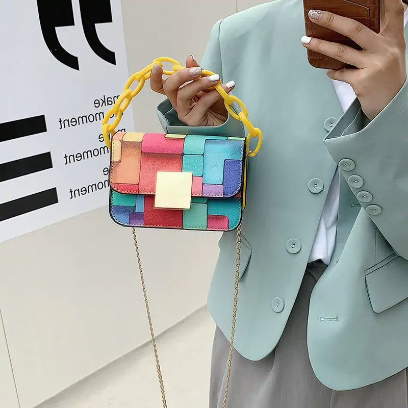 Colorful Paneled Fashion Shoulder Bag