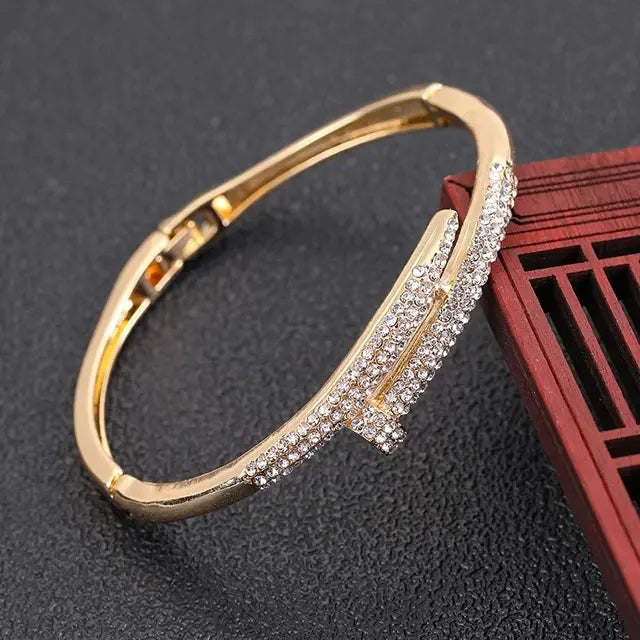 Geometric Nail Bracelet with Zircon Rhinestones