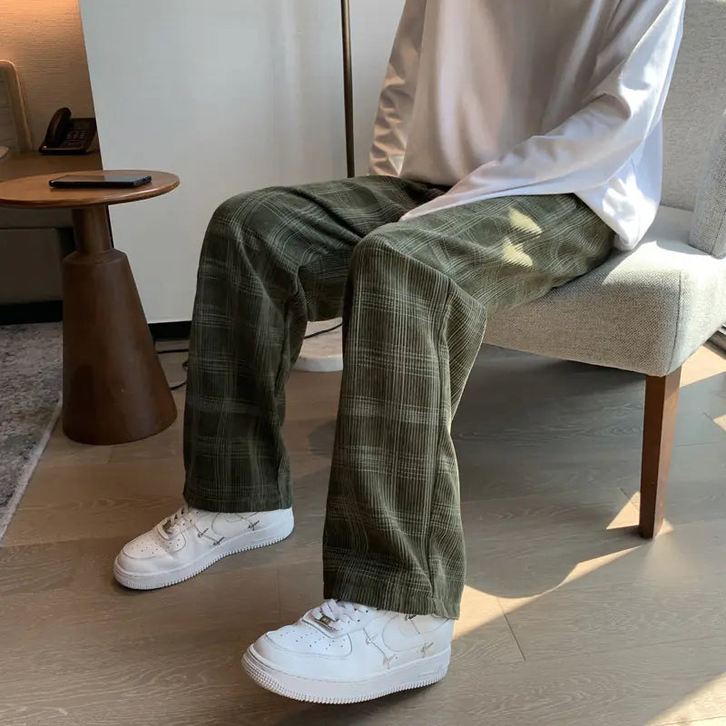 Men's Retro Corduroy Plaid Pants - Stylish & Comfort Fit