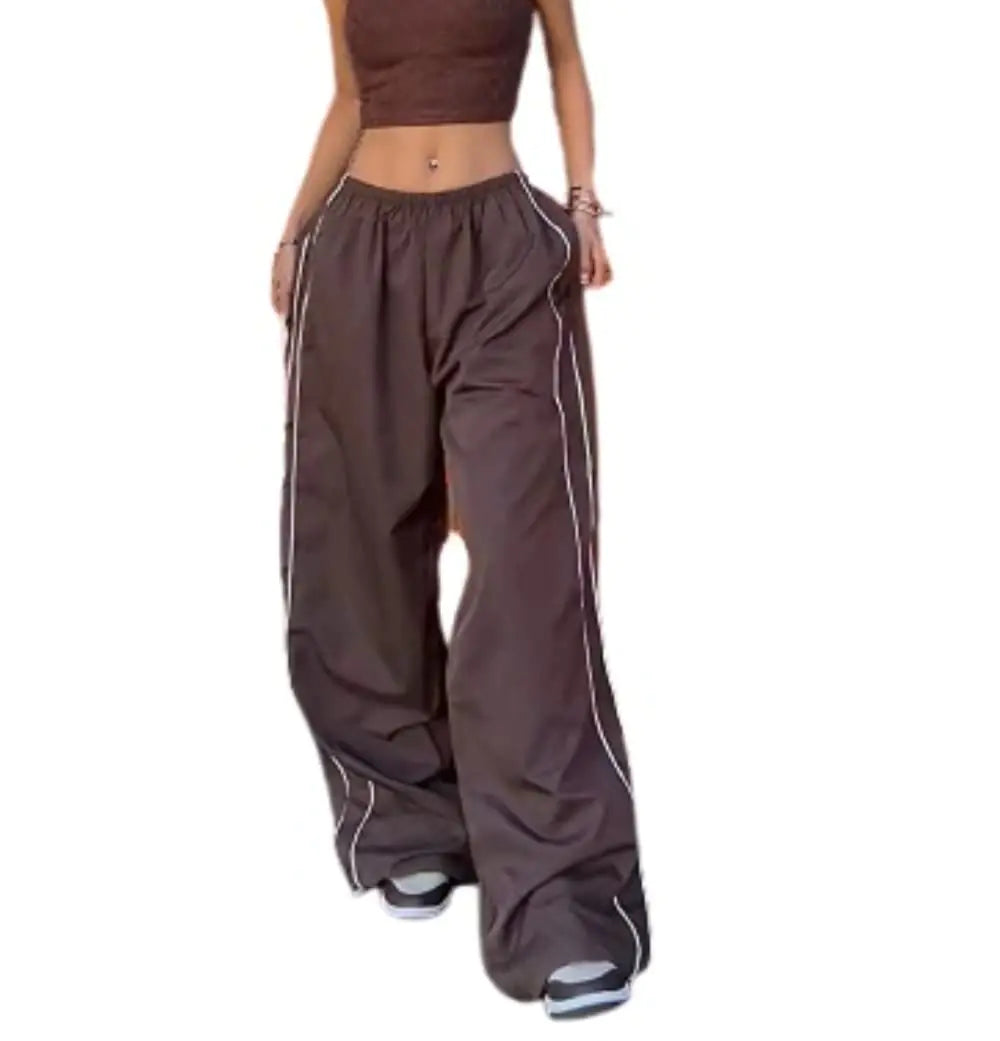 Low-Rise Baggy Cargo Pants with Elastic Drawstring