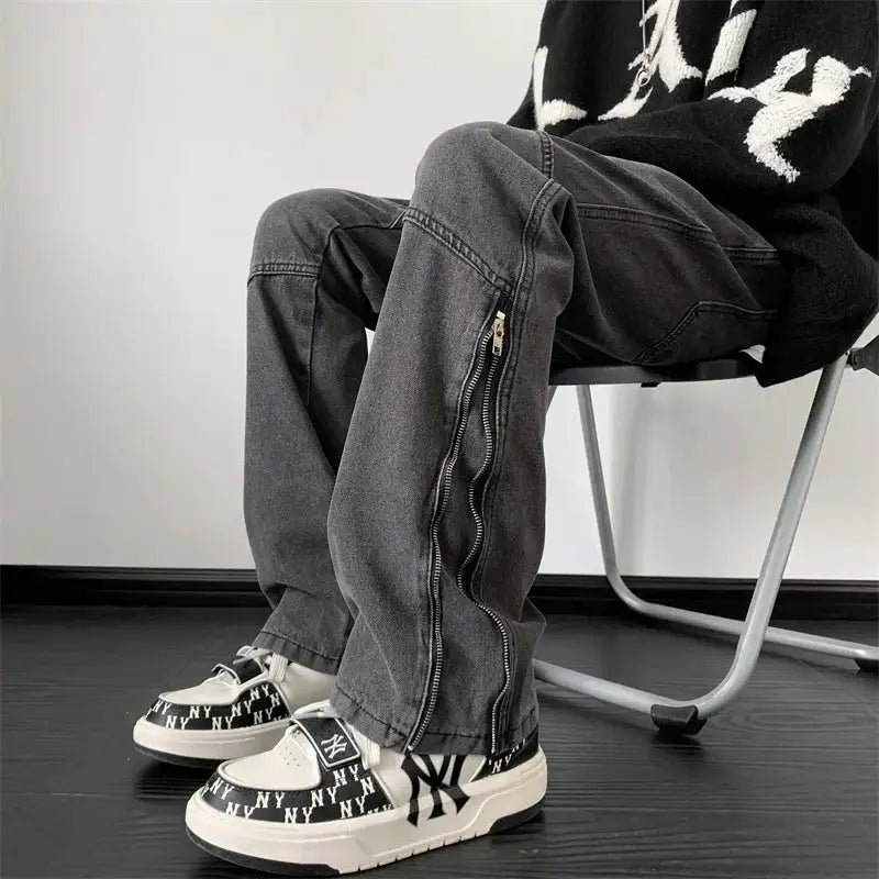 Chic Wide Zipper Jeans for Everyday Comfort & Style