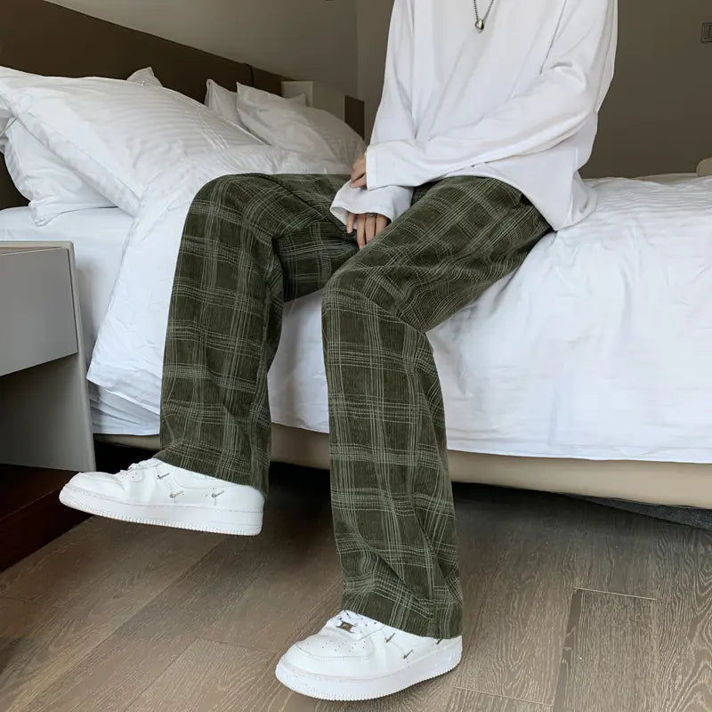 Men's Retro Corduroy Plaid Pants - Stylish & Comfort Fit