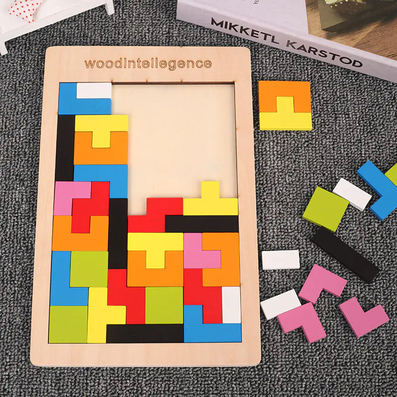 Jeu de puzzle en bois Tetris pour enfants de 3 à 9 ans. 