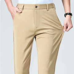 Men's Ice Silk High-Waisted Straight-Leg Trousers