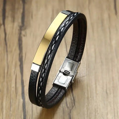 Elegant Leather Woven Bracelet - Unisex Style