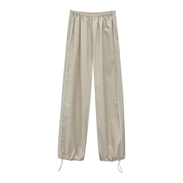 Low-Rise Baggy Cargo Pants with Elastic Drawstring