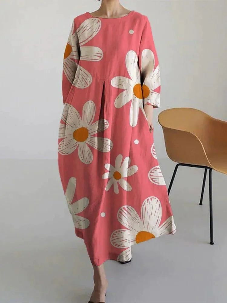 Robe longue rétro géométrique - Décontractée et élégante