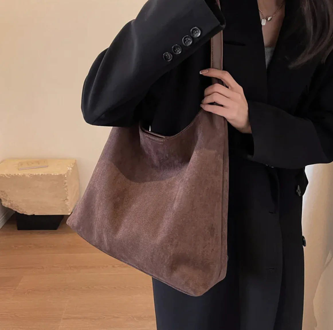 Sac bandoulière en daim style vintage | Grande capacité et sensation luxueuse