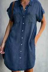 Chic Loose Short-Sleeve Denim Dress - Versatile & Comfortable