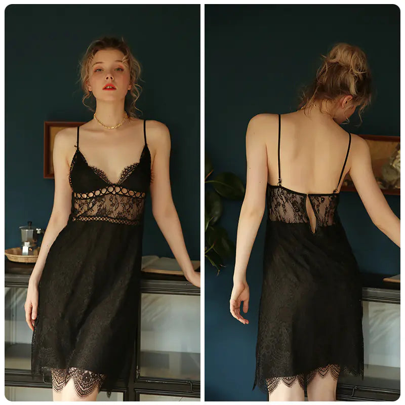 Robe de nuit cami à encolure en V élégante - Loungewear féminine élégante 