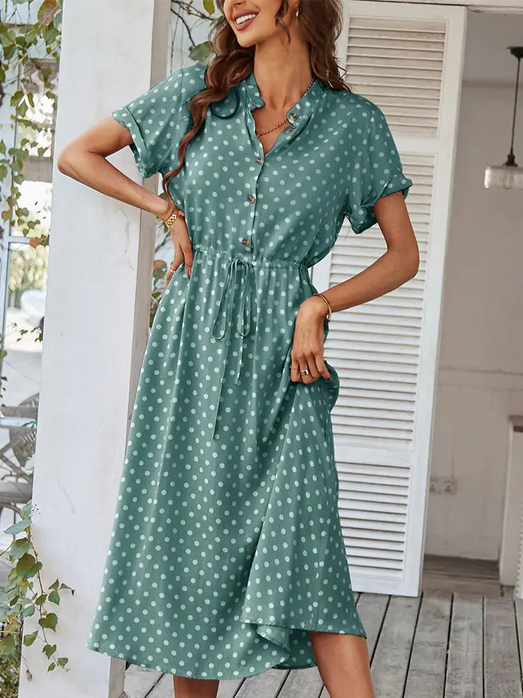 Robe chemise élégante à pois pour femme - Chic et polyvalente