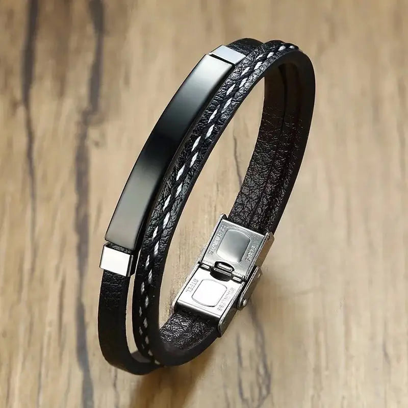 Elegant Leather Woven Bracelet - Unisex Style
