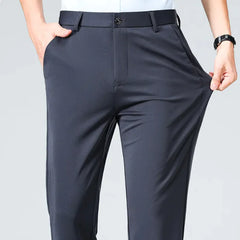 Men's Ice Silk High-Waisted Straight-Leg Trousers