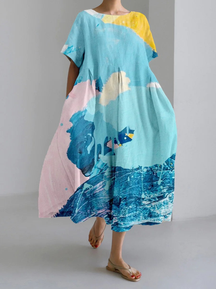 Robe longue rétro géométrique - Décontractée et élégante