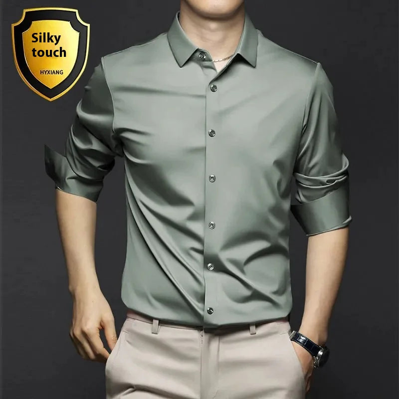 Elegant Ice Silk Business Shirt, Slim Fit, Long Sleeve