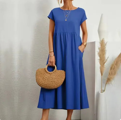 Robe sans manches en coton et lin respirant avec poches