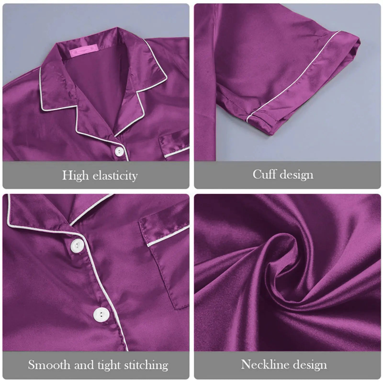 Ensemble pyjama élégant pour femme, toucher soie, manches courtes
