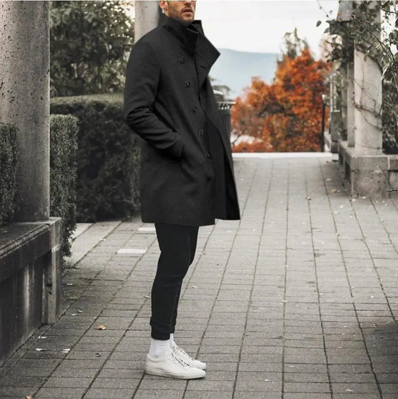 Trench-coat mi-long à col montant pour homme
