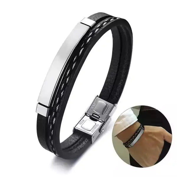 Elegant Leather Woven Bracelet - Unisex Style