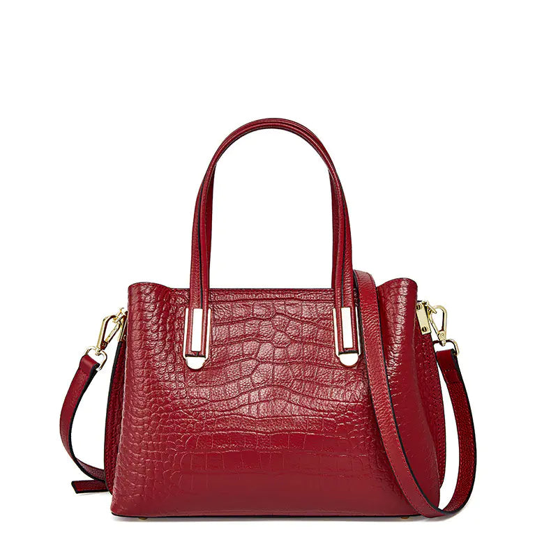 Elegant Leather Shoulder Bag for Women - Crocodile Pattern
