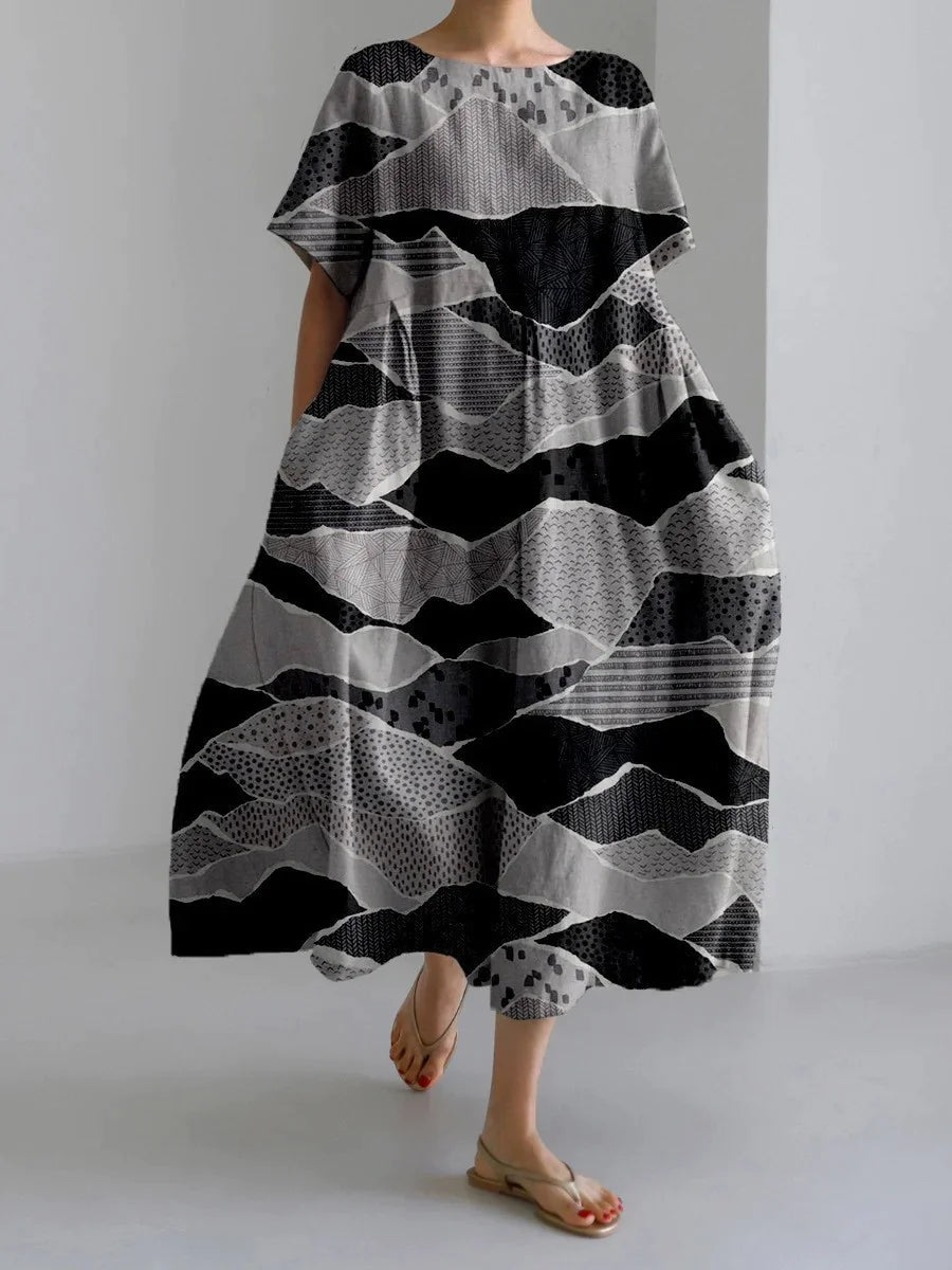 Robe longue rétro géométrique - Décontractée et élégante