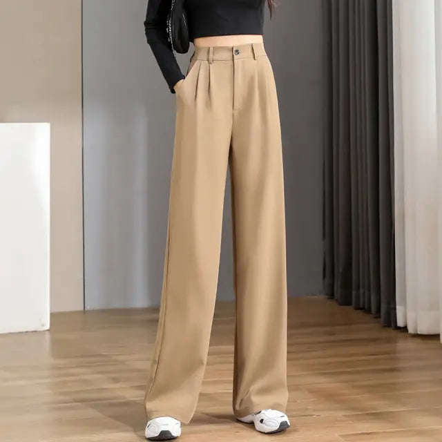 Pantalon droit taille haute vintage chic pour femme