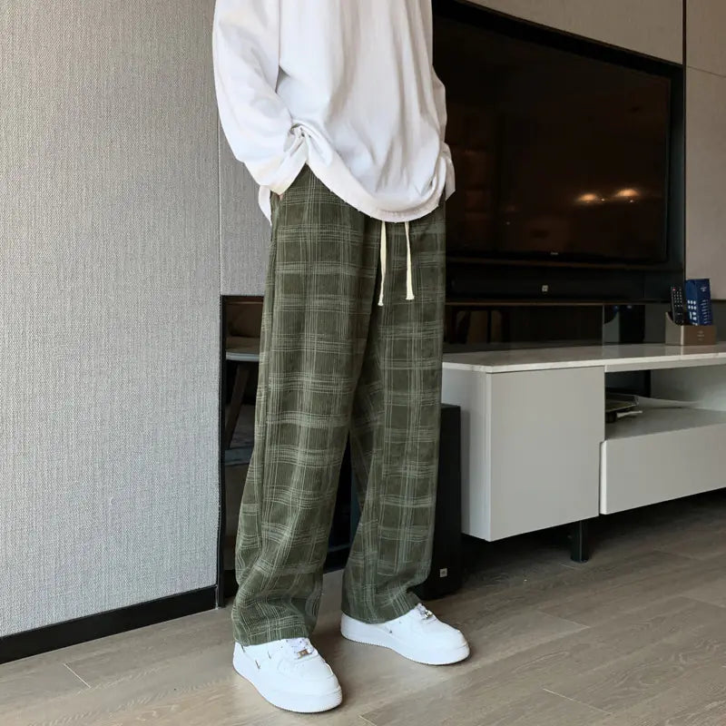 Men's Retro Corduroy Plaid Pants - Stylish & Comfort Fit