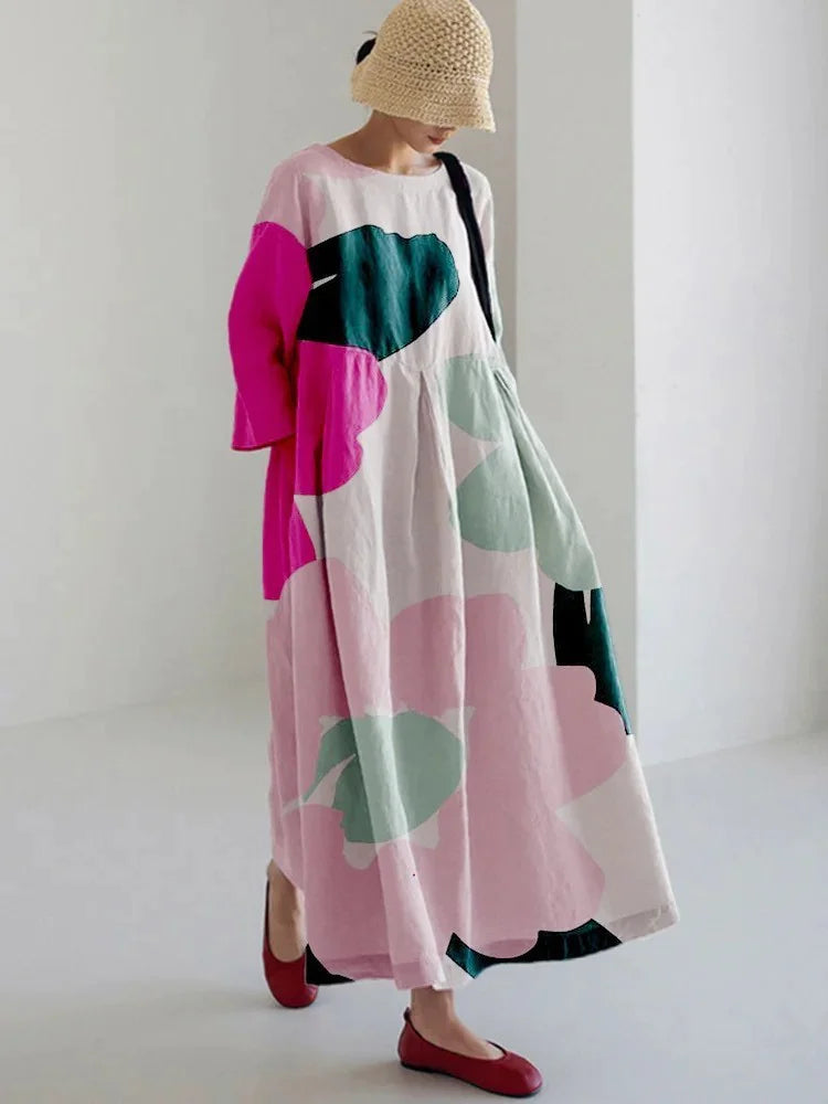 Robe longue rétro géométrique - Décontractée et élégante
