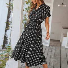 Robe chemise élégante à pois pour femme - Chic et polyvalente
