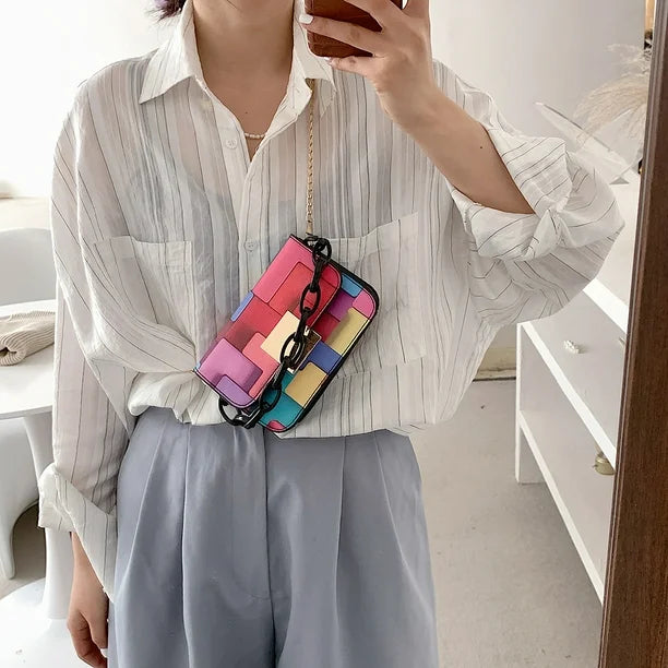 Colorful Paneled Fashion Shoulder Bag