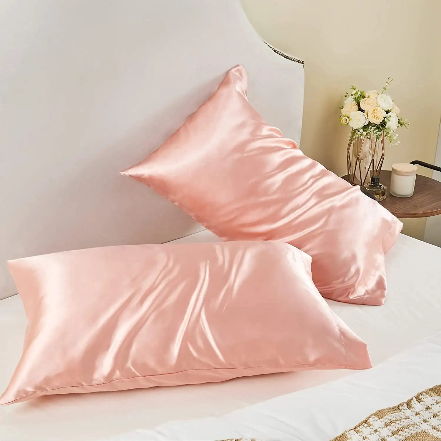 Lot de 2 taies d'oreiller de luxe en satin de soie
