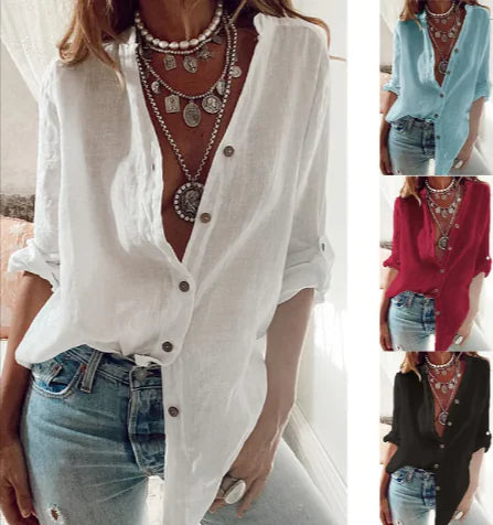 Cardigan doux à col en V - Mélange de coton confortable, manches longues