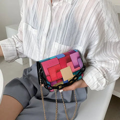 Colorful Paneled Fashion Shoulder Bag