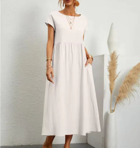 Robe sans manches en coton et lin respirant avec poches