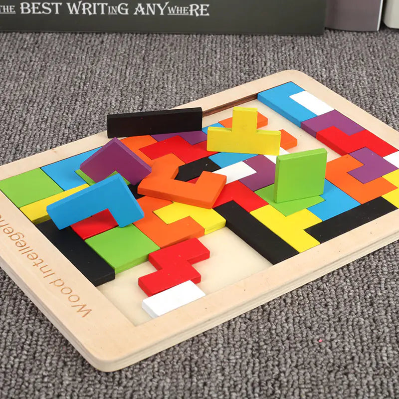 Jeu de puzzle en bois Tetris pour enfants de 3 à 9 ans. 