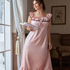 Robe de nuit à nœud avant avec volants élégante pour grande taille 