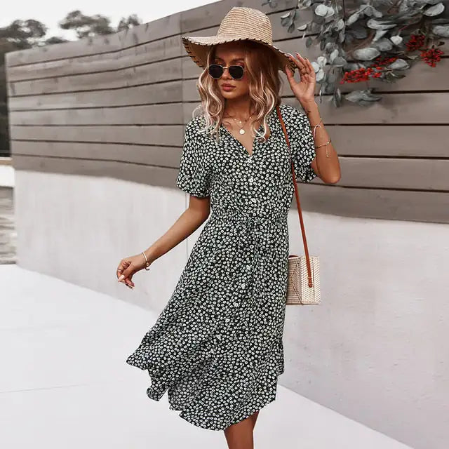 Robe mi-longue chic avec détails boutonnés - Collection Anne
