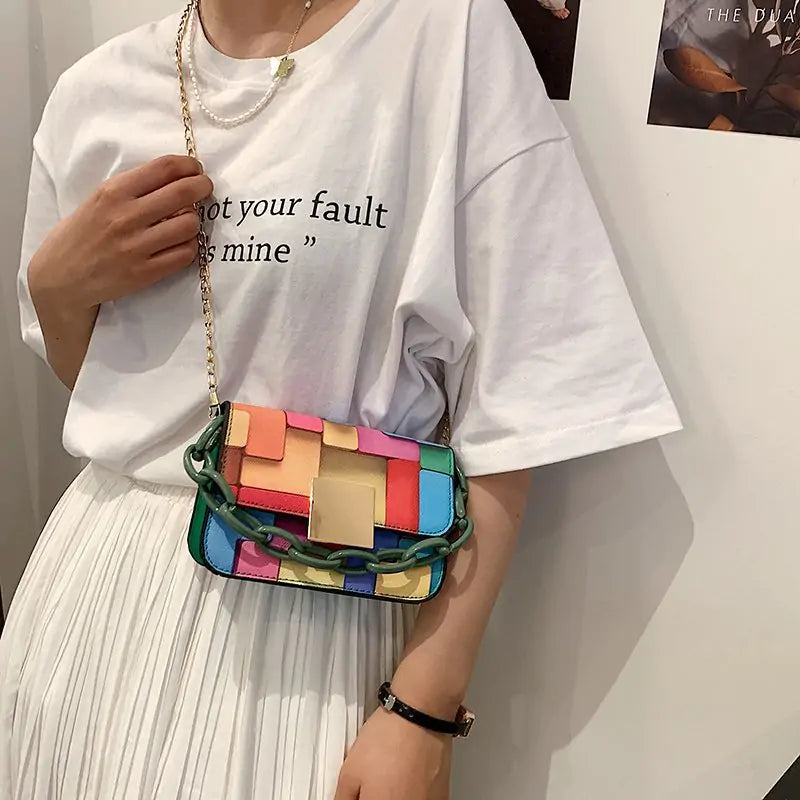 Colorful Paneled Fashion Shoulder Bag