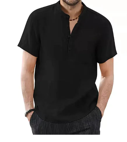 T-shirt décontracté en coton et lin pour homme - Haut d'été respirant