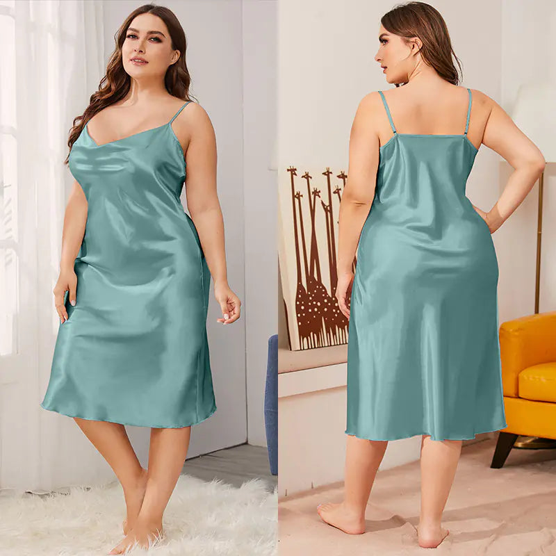 Luxurious Plus Size Satin Cowl Neck Cami Nightdress