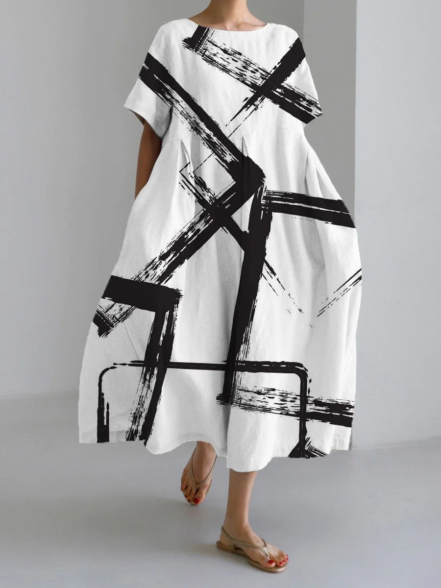 Robe longue rétro géométrique - Décontractée et élégante