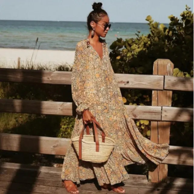 Robe longue oversize bohème printanière - Style fluide et dynamique
